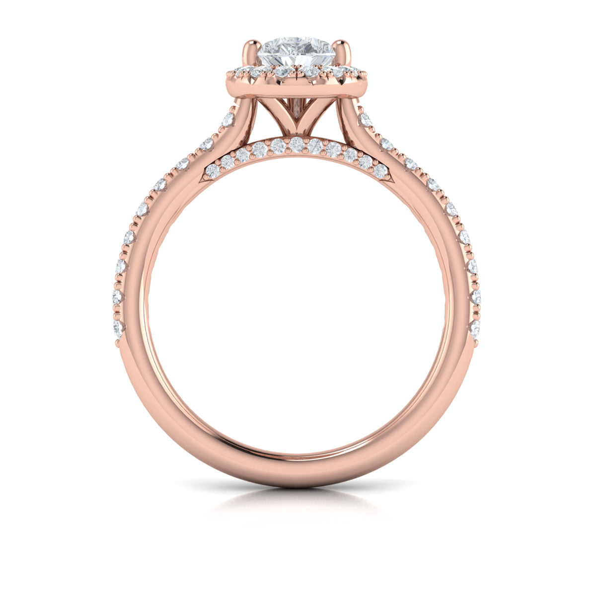 14K Rose Gold Pear Diamond Halo Engagement Ring