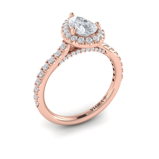 14K Rose Gold Pear Diamond Halo Engagement Ring