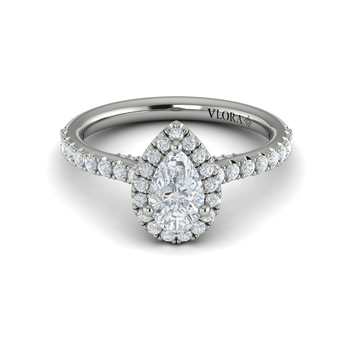 18kt White Gold Pear Diamond Halo Engagement Ring
