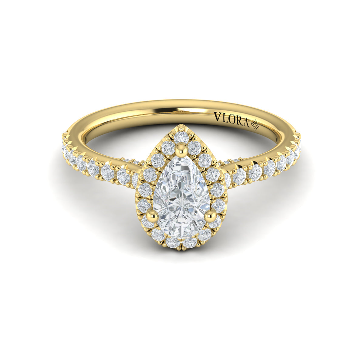 14kt Yellow Gold Pear Diamond Halo Engagement Ring