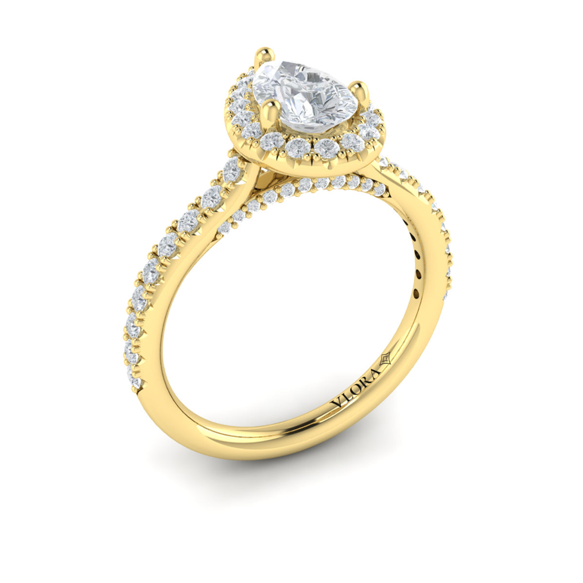 14kt Yellow Gold Pear Diamond Halo Engagement Ring