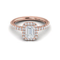 14K Rose Gold Emerald Cut Diamond Halo Engagement Ring