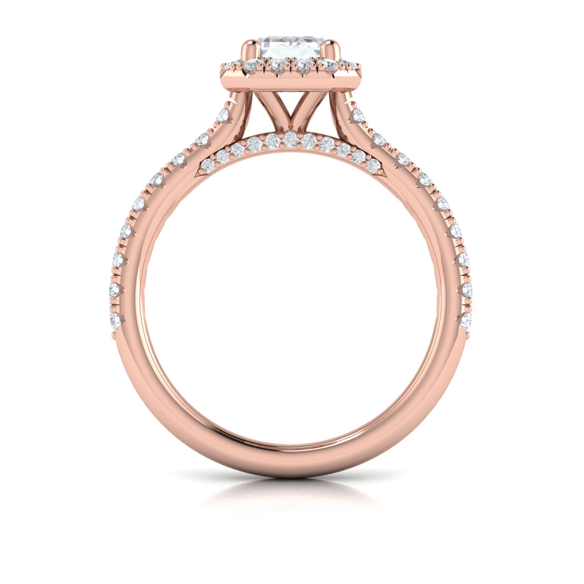 14K Rose Gold Emerald Cut Diamond Halo Engagement Ring