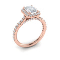 14K Rose Gold Emerald Cut Diamond Halo Engagement Ring