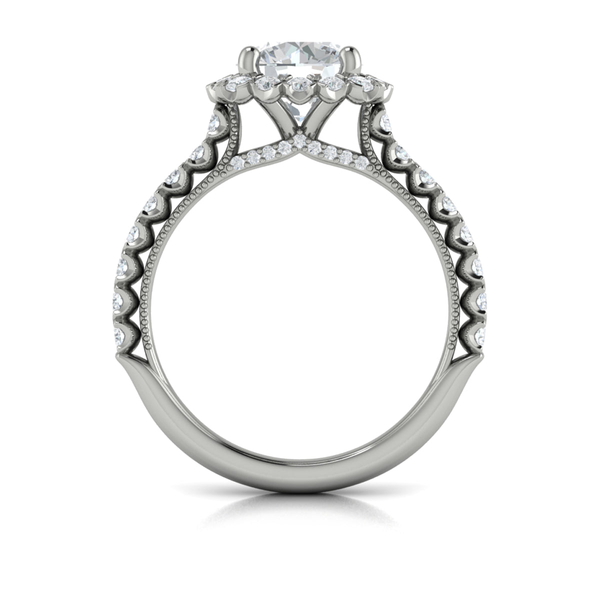 14kt White Gold Round Diamond Floral Halo Ring