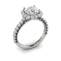 14kt White Gold Round Diamond Floral Halo Ring