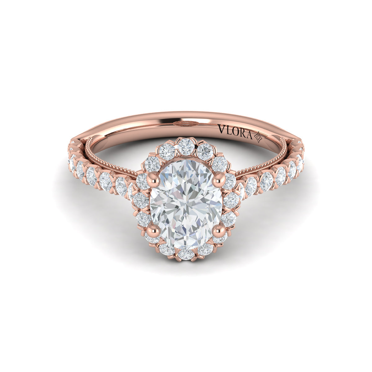 14K Rose Gold Oval Diamond Floral Halo Engagement Ring