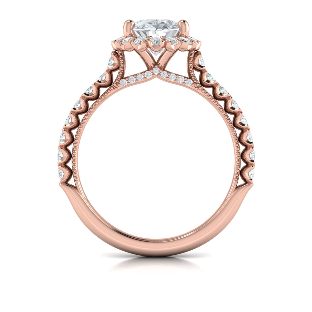 14K Rose Gold Oval Diamond Floral Halo Engagement Ring