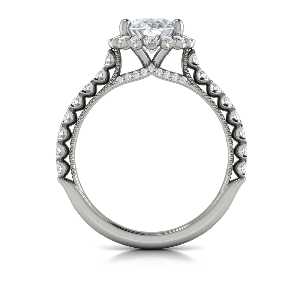 14kt White Gold Oval Diamond Floral Halo Ring