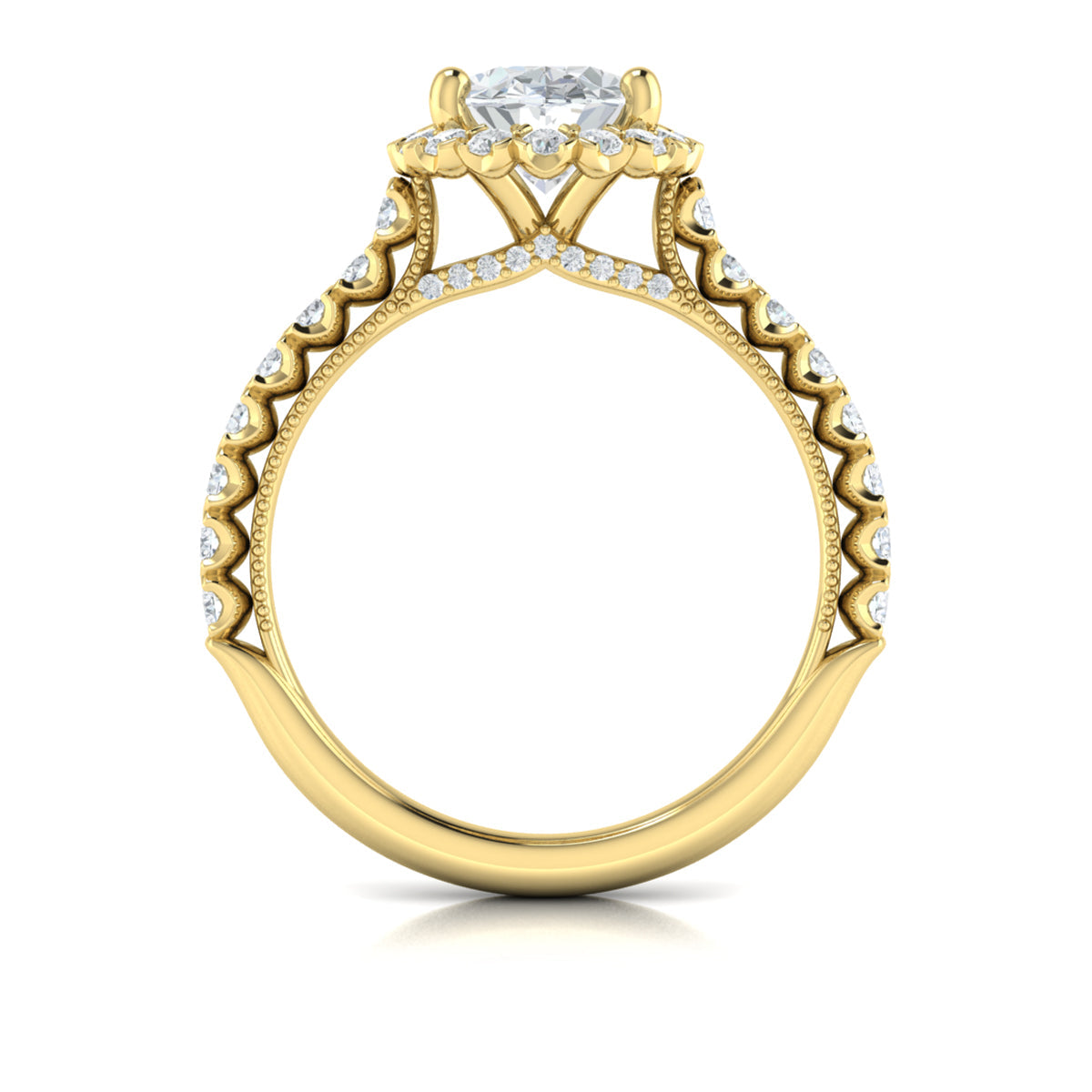 14kt Yellow Gold Oval Diamond Floral Halo Ring