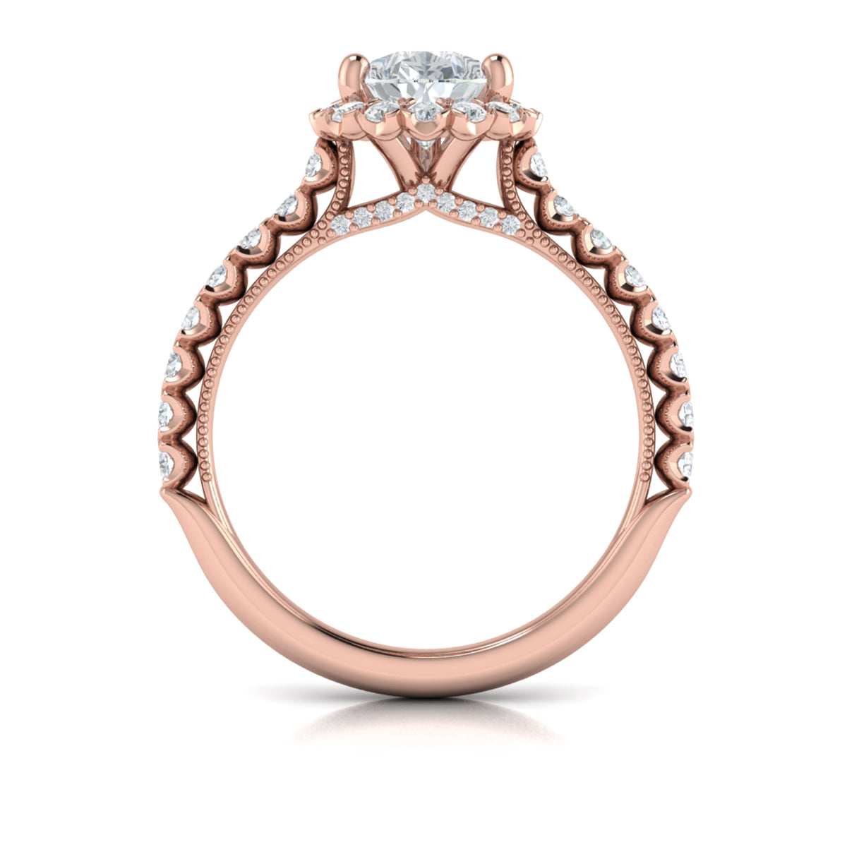 14K Rose Gold Pear Diamond Vintage Halo Engagement Ring
