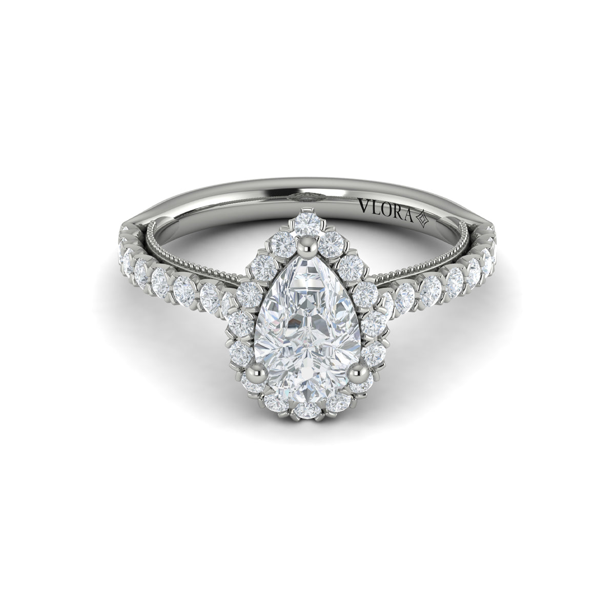 14kt White Gold Pear Diamond Vintage Halo Ring