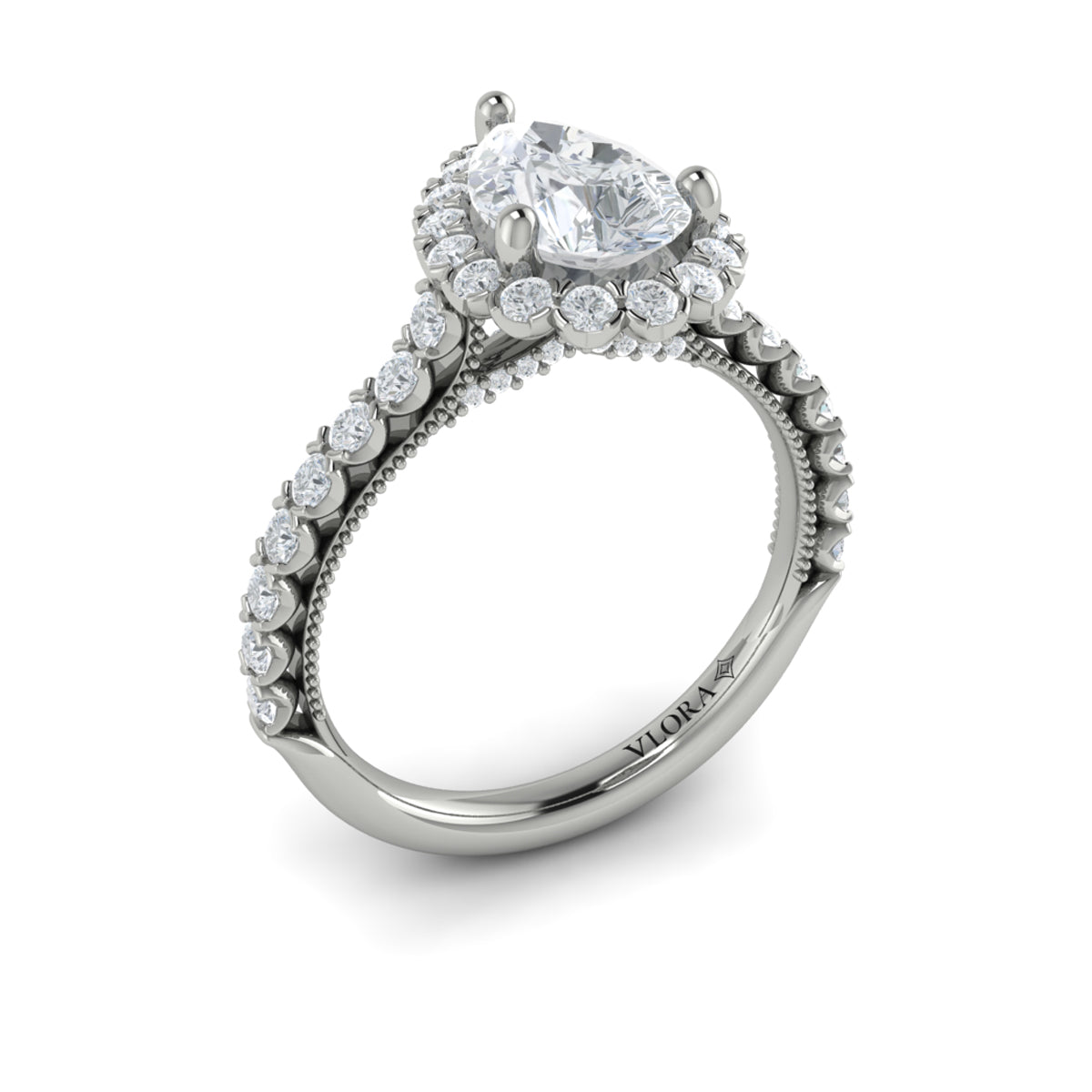 14kt White Gold Pear Diamond Vintage Halo Ring