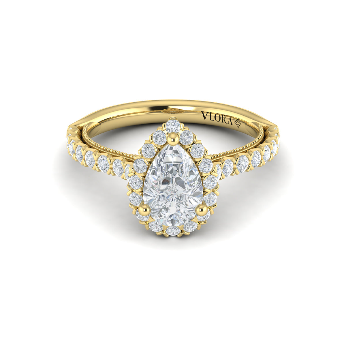 14kt Yellow Gold Pear Diamond Vintage Halo Ring