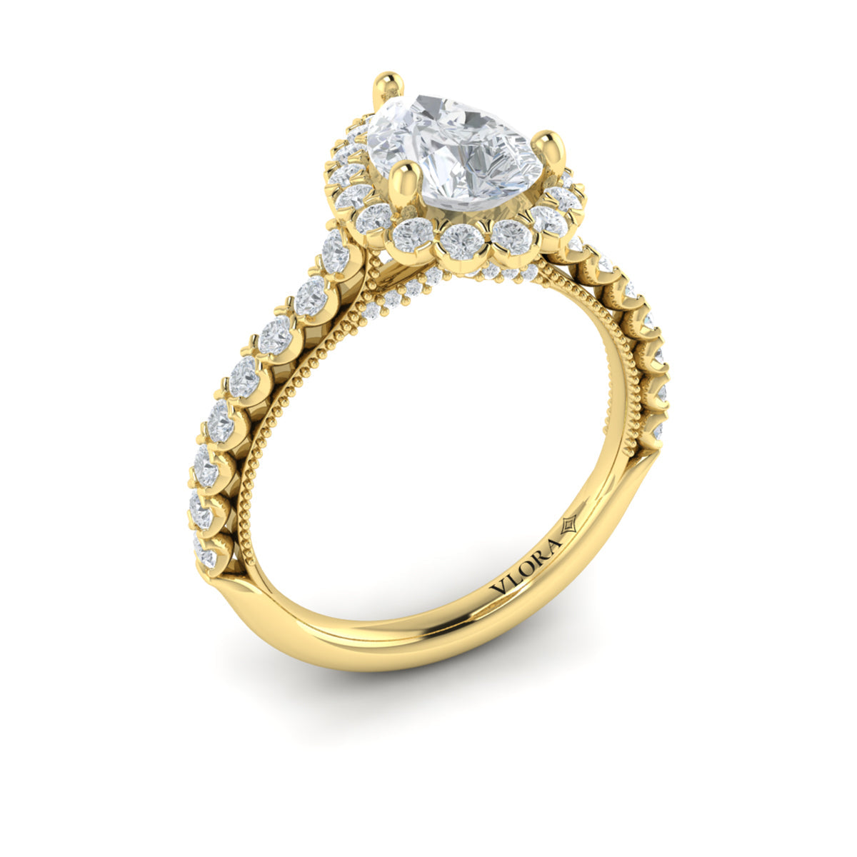 14kt Yellow Gold Pear Diamond Vintage Halo Ring