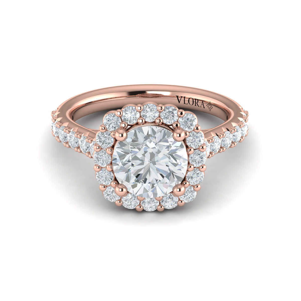 14K Rose Gold Round Diamond Halo Engagement Ring