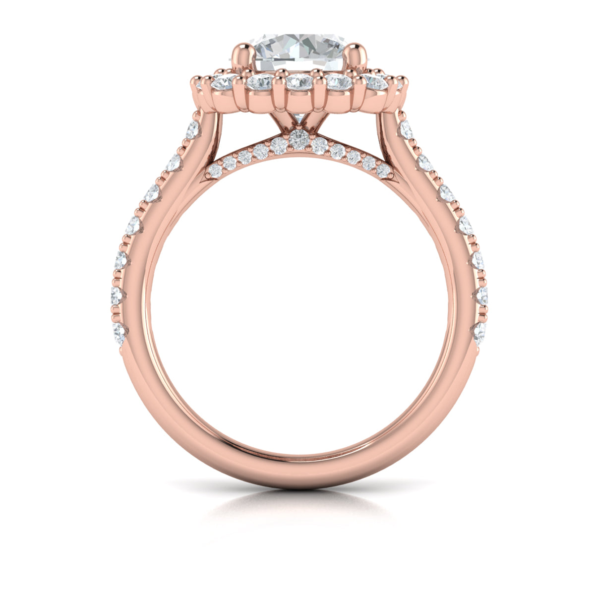 14K Rose Gold Round Diamond Halo Engagement Ring