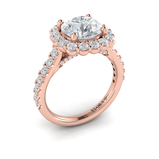 14K Rose Gold Round Diamond Halo Engagement Ring