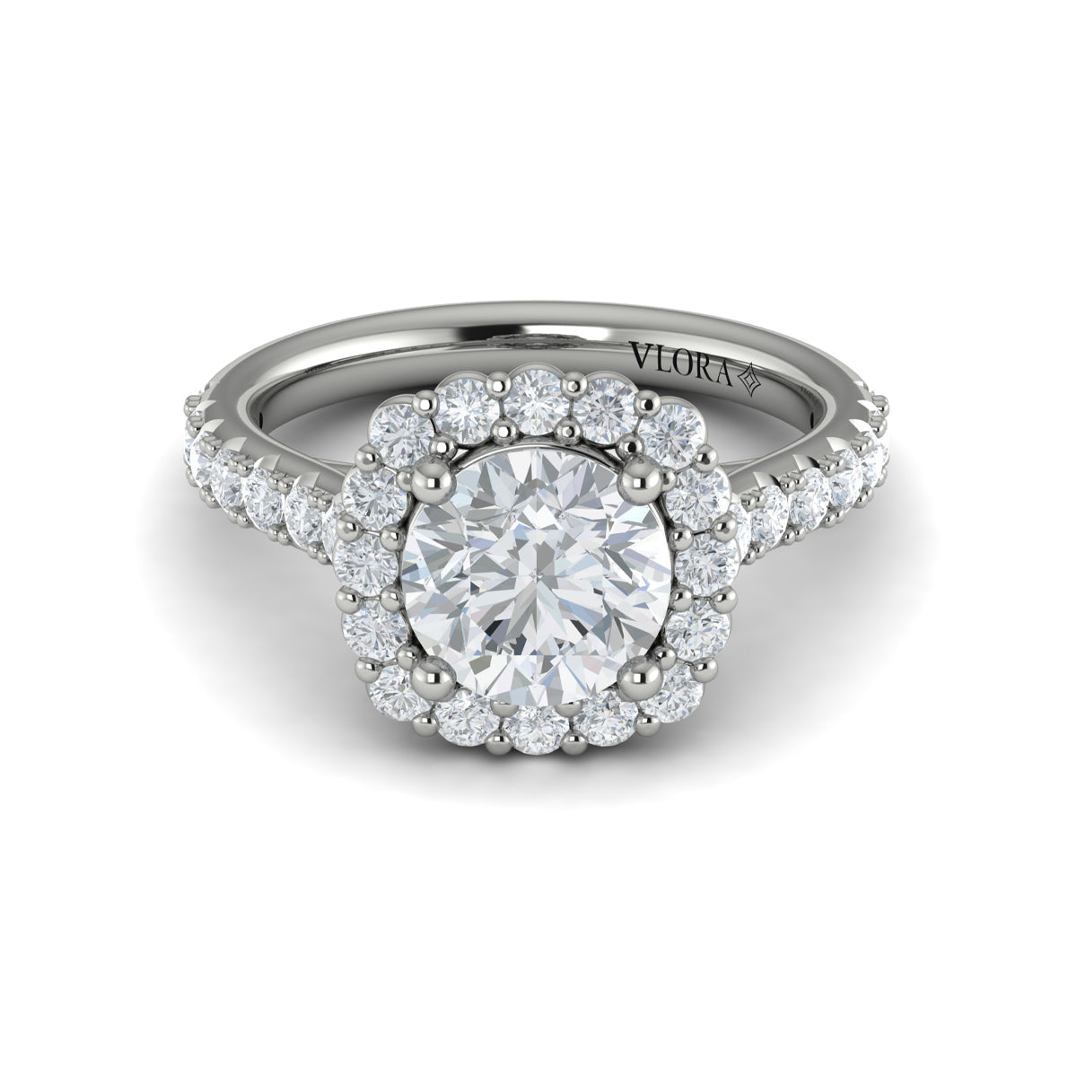 14kt White Gold Round Diamond Halo Engagement Ring