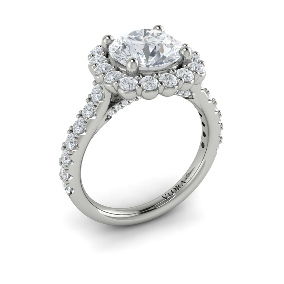 14kt White Gold Round Diamond Halo Engagement Ring