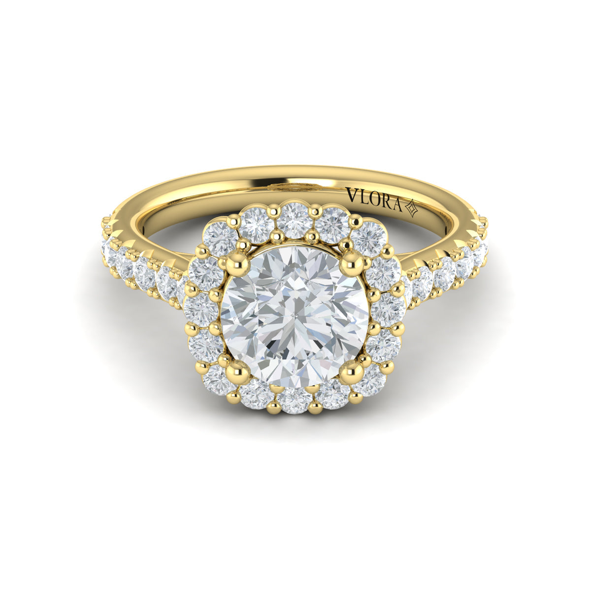 14kt Yellow Gold Round Diamond Bloom Halo Ring