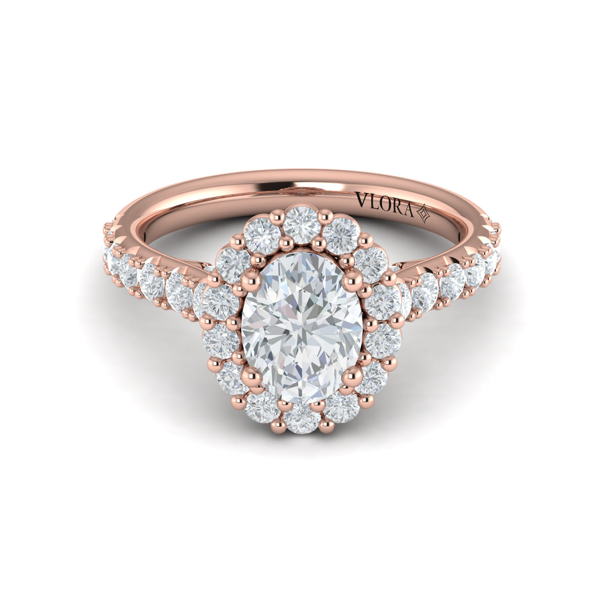14K Rose Gold Oval Diamond Halo Engagement Ring