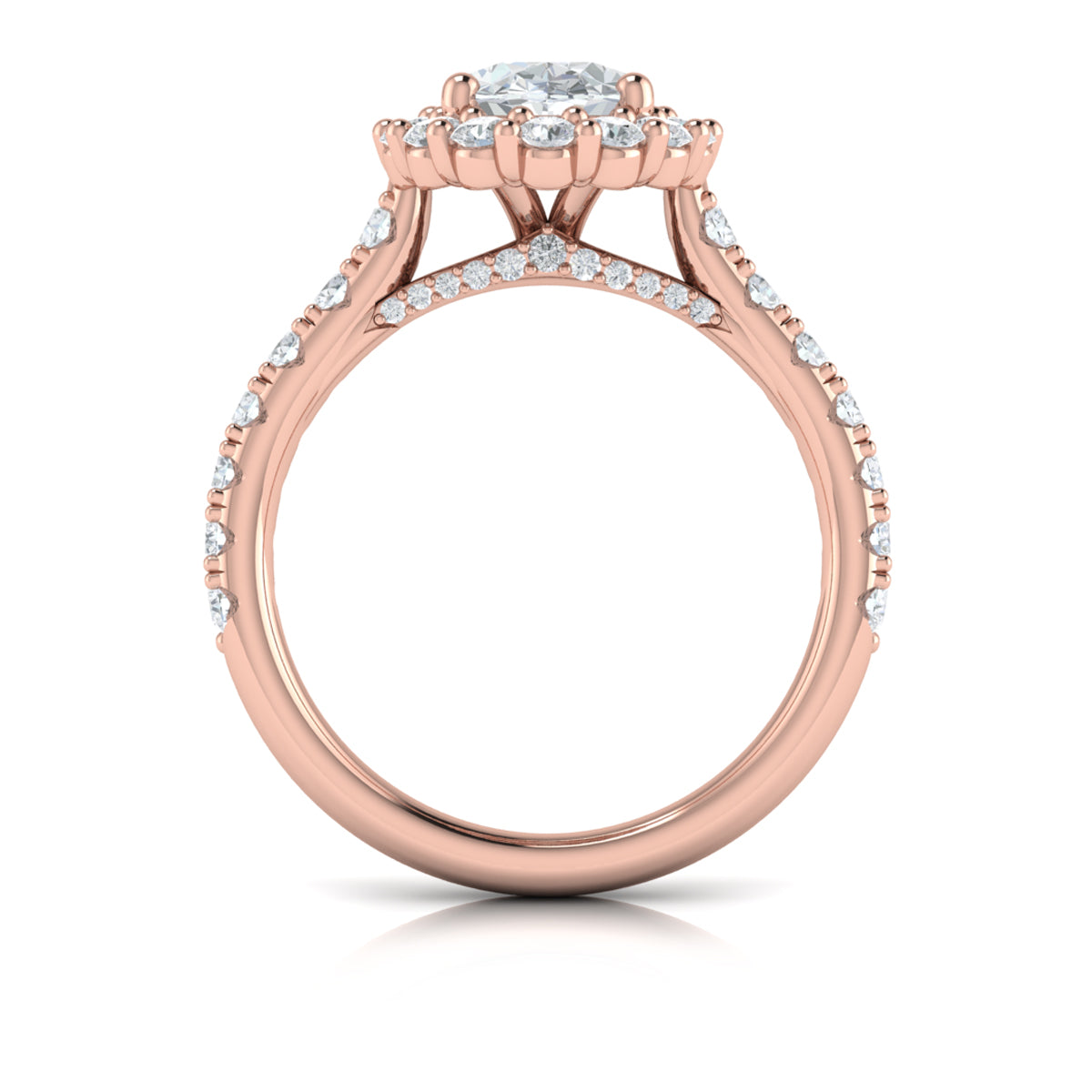 14K Rose Gold Oval Diamond Halo Engagement Ring