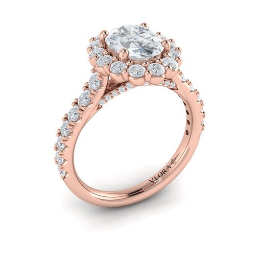 14K Rose Gold Oval Diamond Halo Engagement Ring