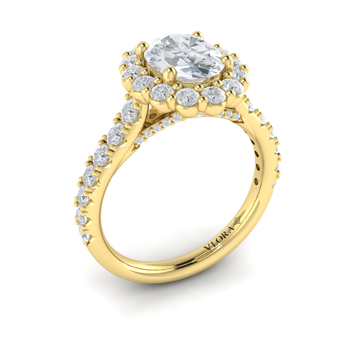18kt Yellow Gold Oval Diamond Halo Engagement Ring