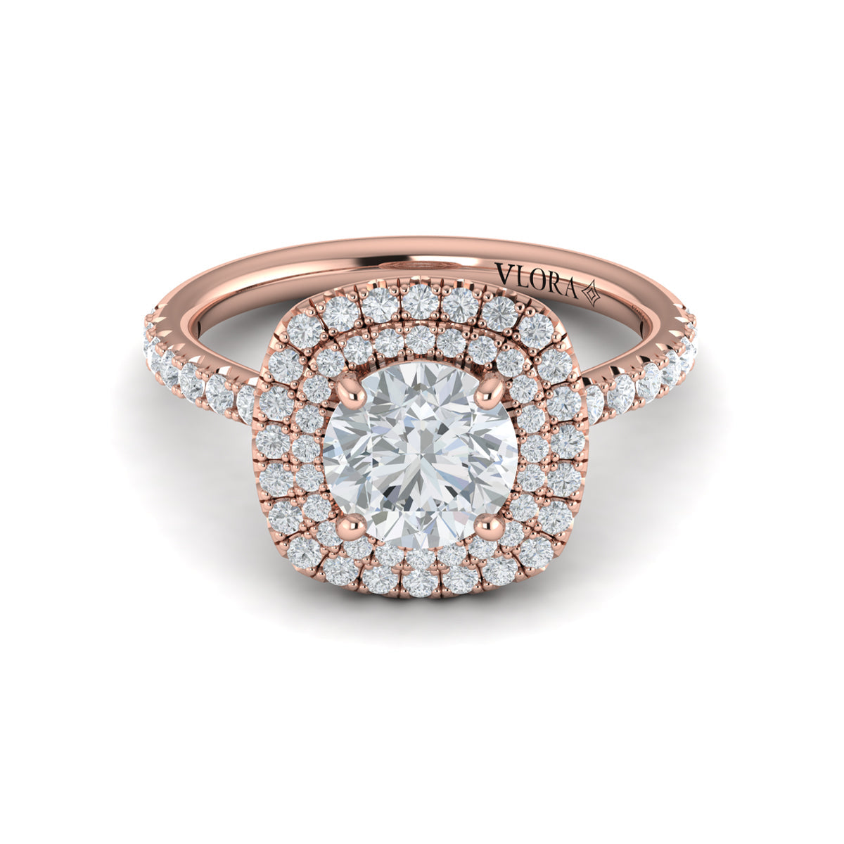 14K Rose Gold Double Halo Diamond Engagement Ring