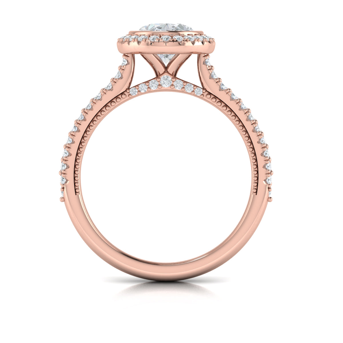 14K Rose Gold Oval Diamond Bezel Halo Engagement Ring