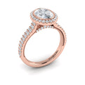 14K Rose Gold Oval Diamond Bezel Halo Engagement Ring
