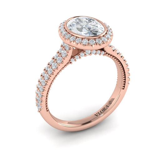 14K Rose Gold Oval Diamond Bezel Halo Engagement Ring