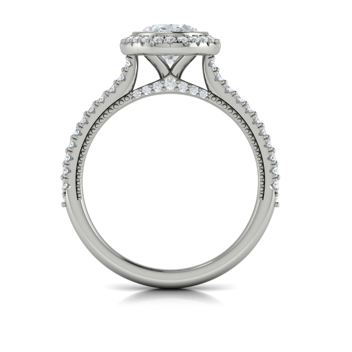 14kt White Gold Oval Diamond Bezel Halo Engagement Ring