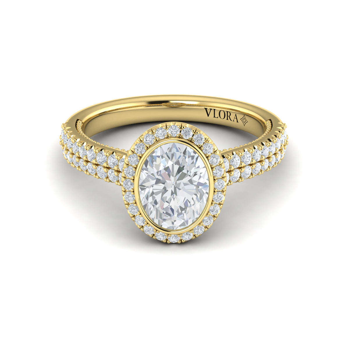 14kt Yellow Gold Oval Diamond Bezel Halo Engagement Ring