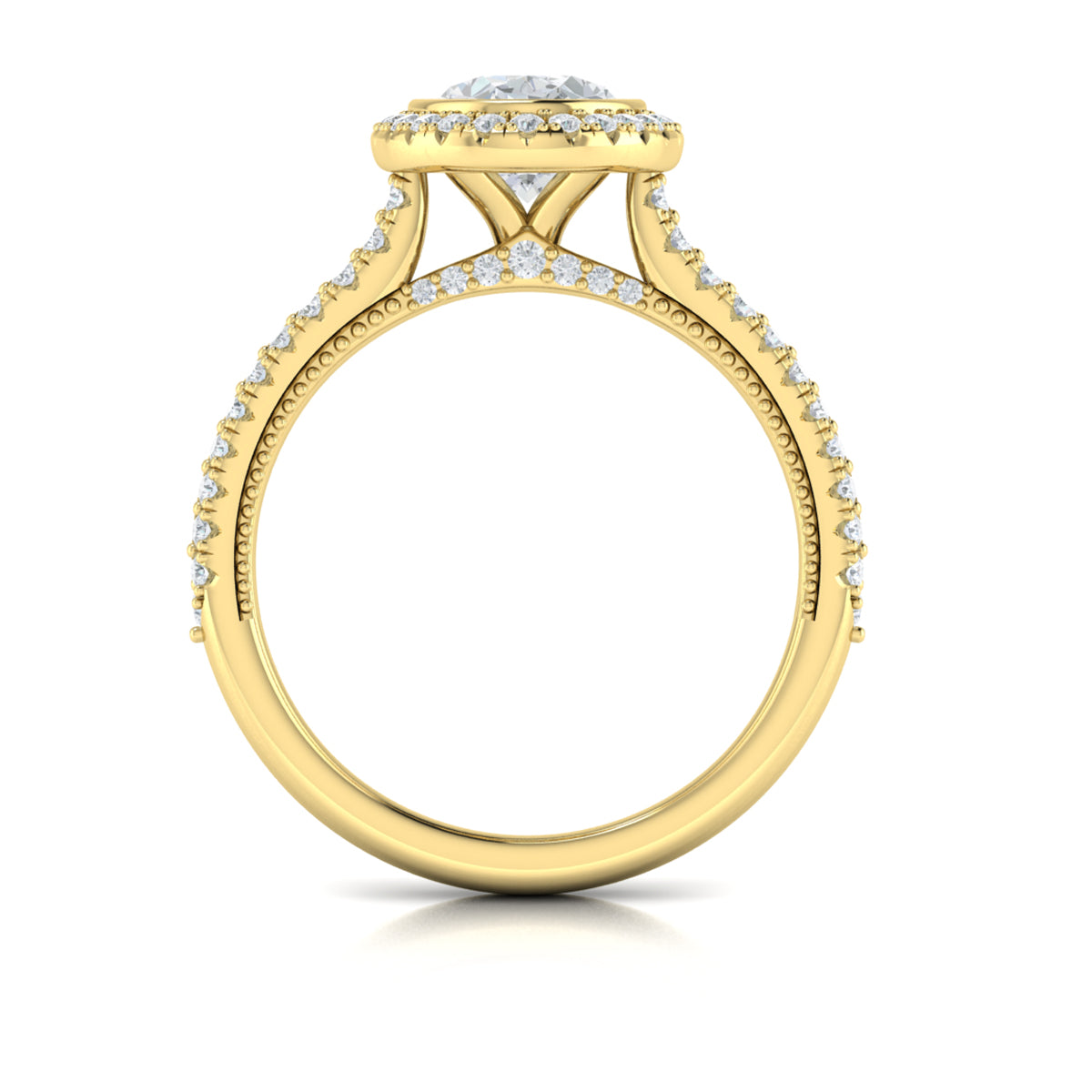 14kt Yellow Gold Oval Diamond Bezel Halo Engagement Ring