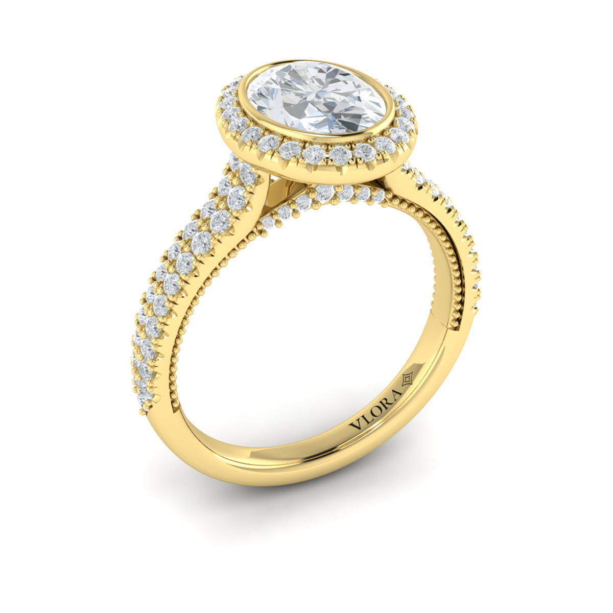 14kt Yellow Gold Oval Diamond Bezel Halo Engagement Ring