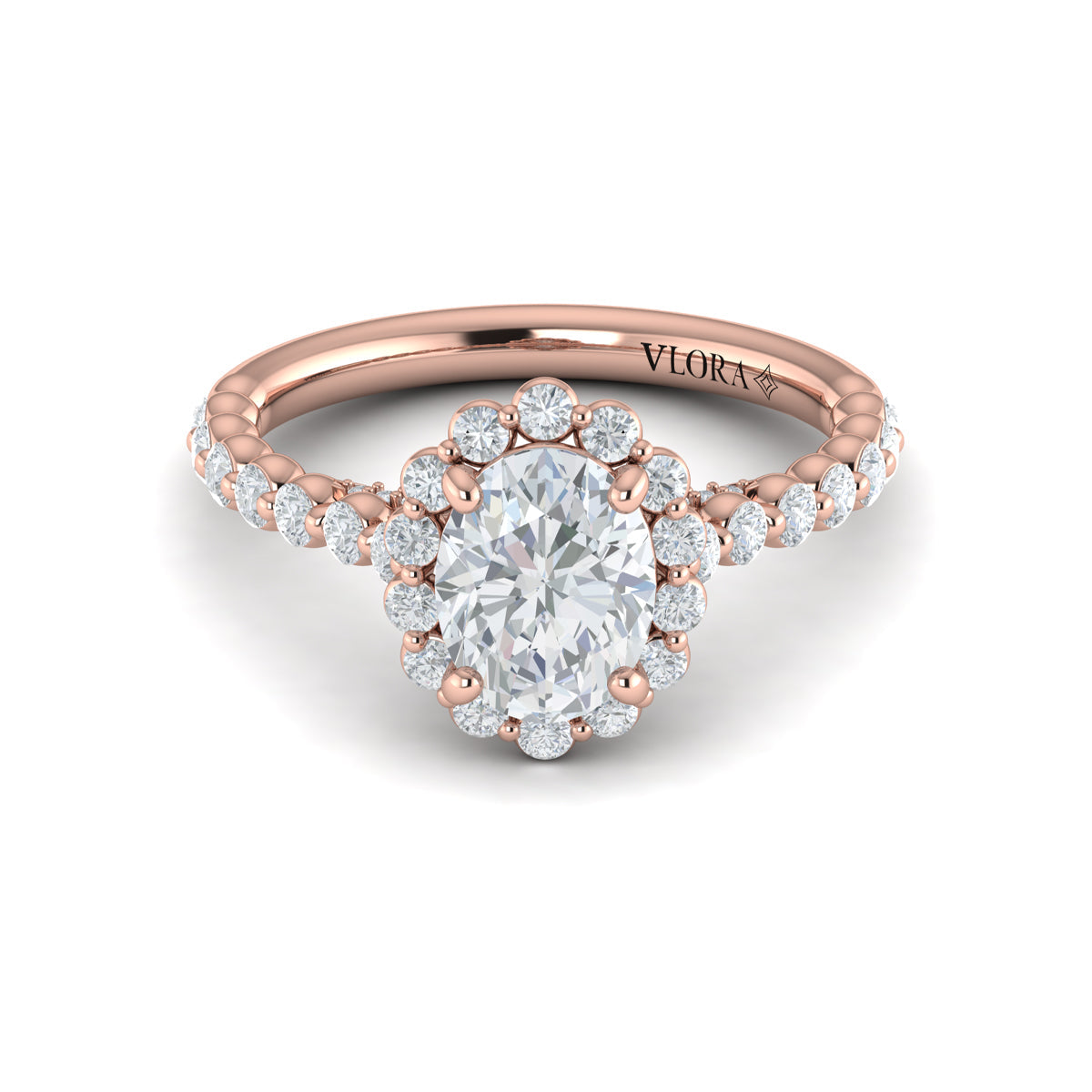 14K Rose Gold Oval Diamond Floating Halo Engagement Ring