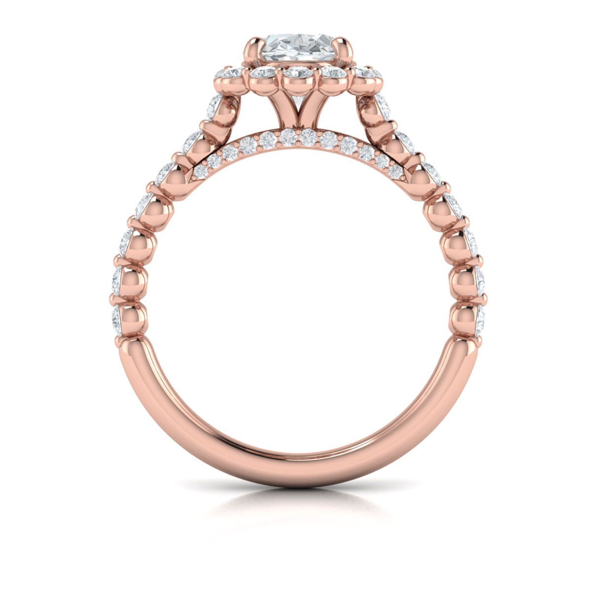 14K Rose Gold Oval Diamond Floating Halo Engagement Ring
