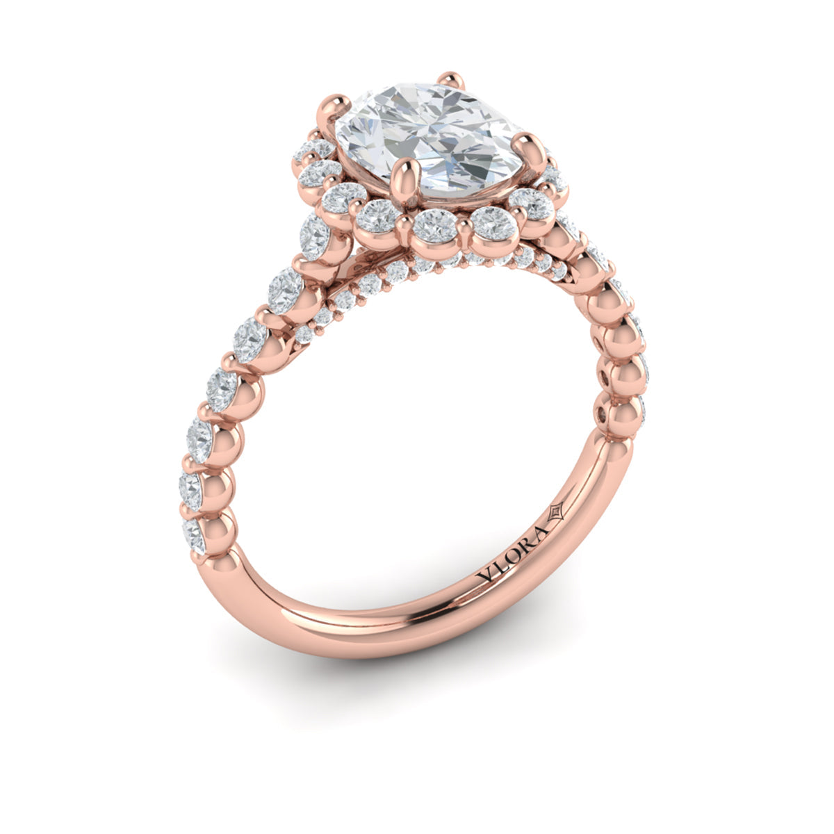 14K Rose Gold Oval Diamond Floating Halo Engagement Ring
