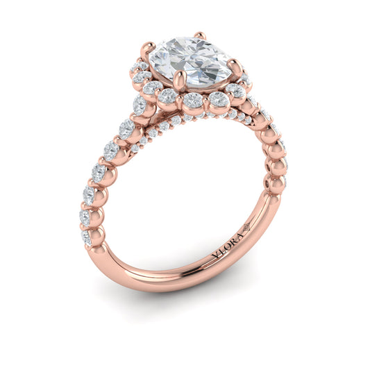 14K Rose Gold Oval Diamond Floating Halo Engagement Ring
