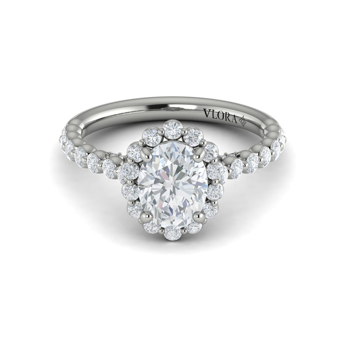18kt White Gold Oval Diamond Floating Halo Ring