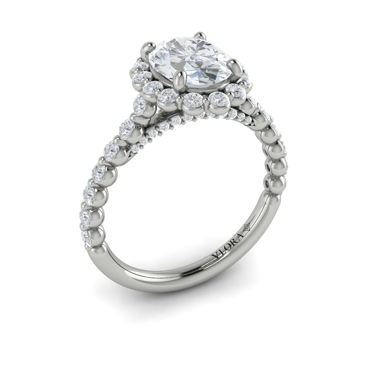 18kt White Gold Oval Diamond Floating Halo Ring