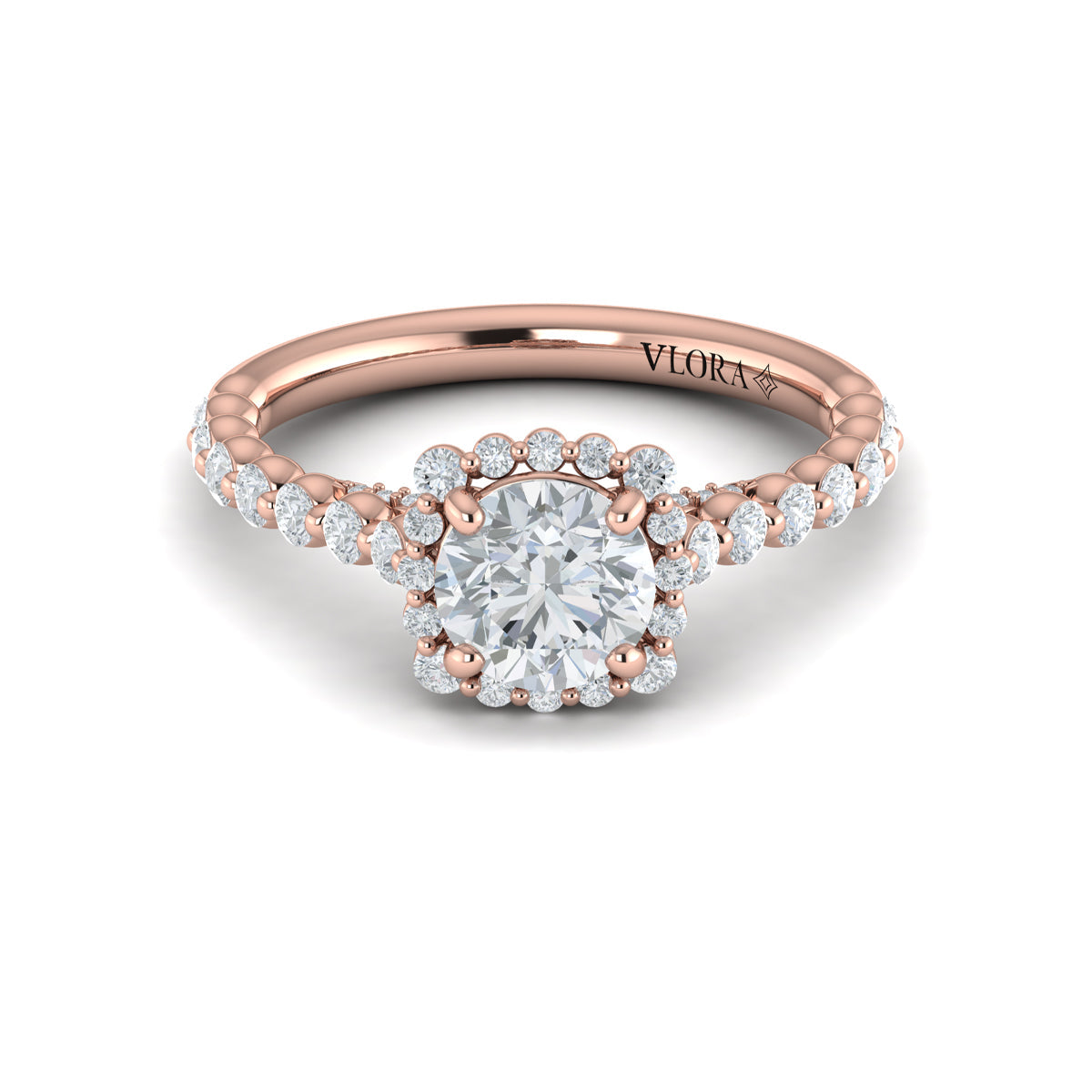 14K Rose Gold Round Diamond Floating Halo Ring