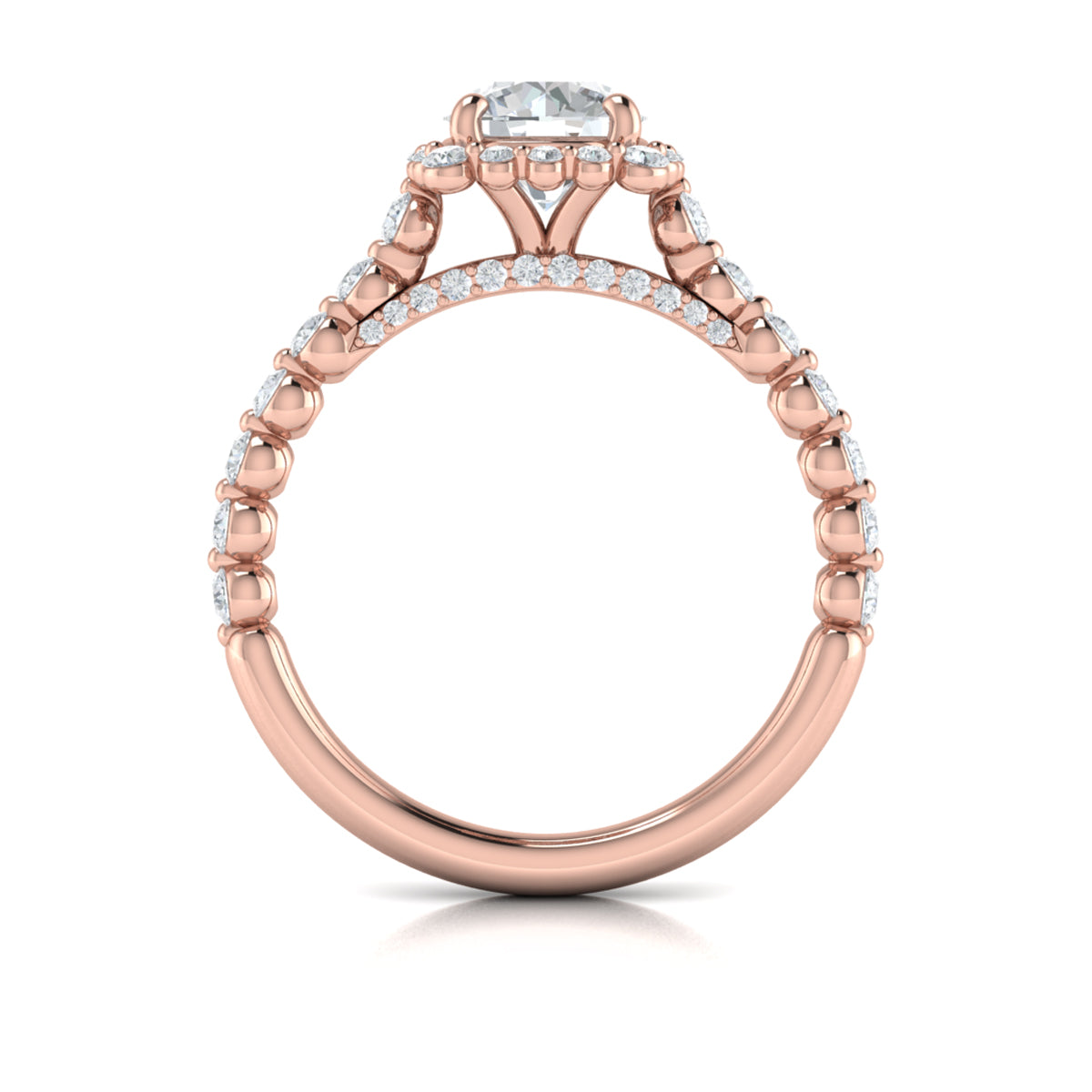 14K Rose Gold Round Diamond Floating Halo Ring