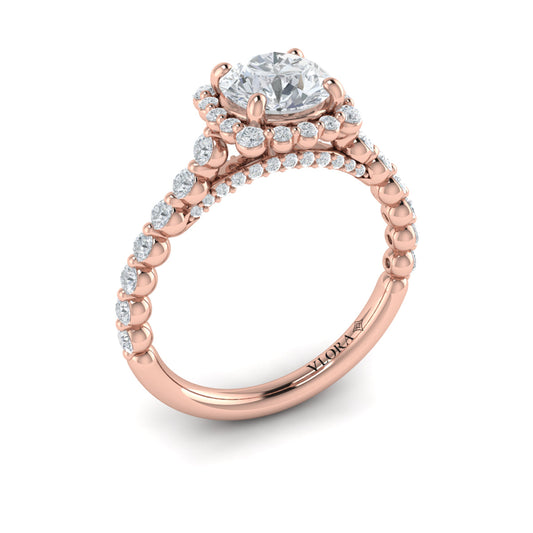 14K Rose Gold Round Diamond Floating Halo Ring