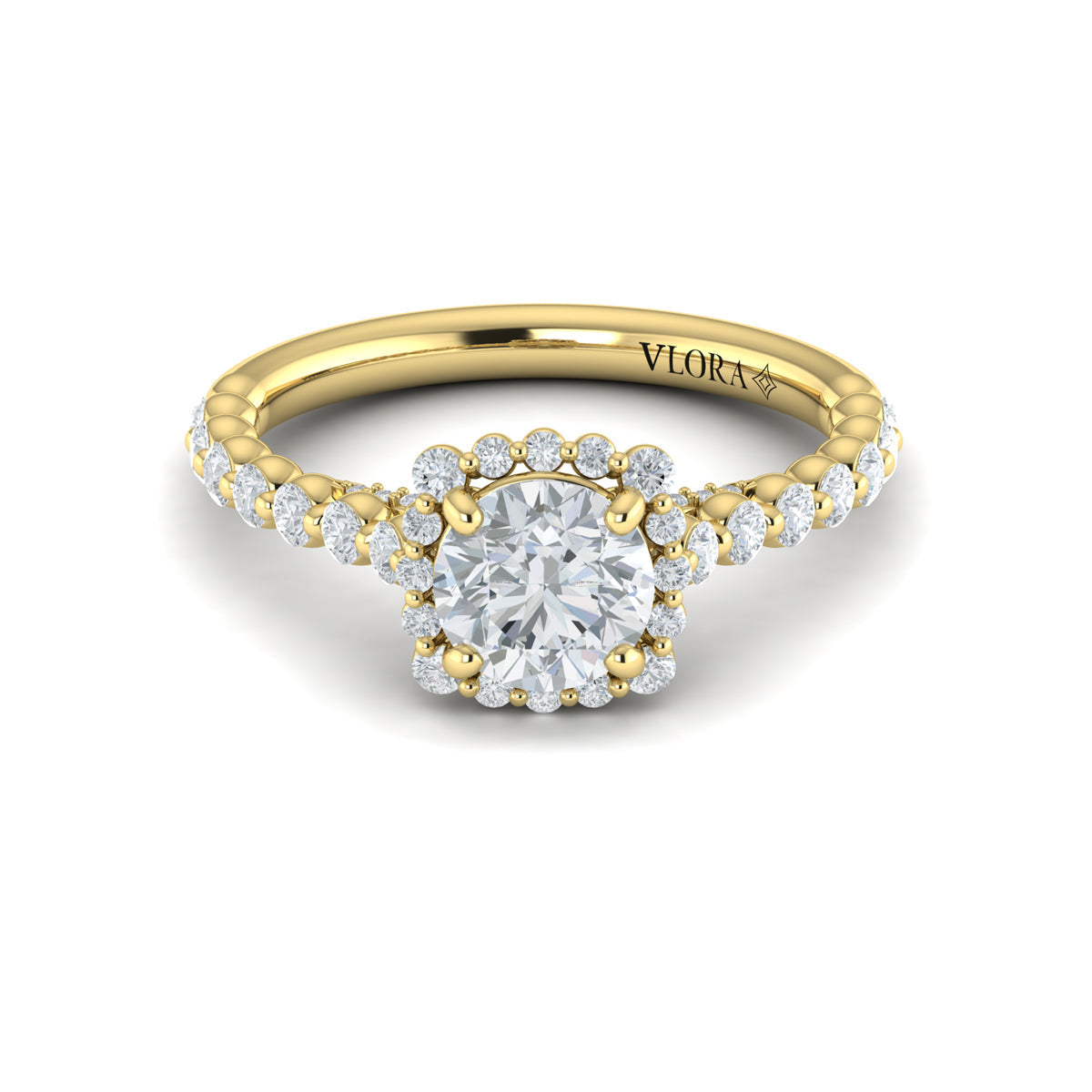 14kt Yellow Gold Round Diamond Floating Halo Ring