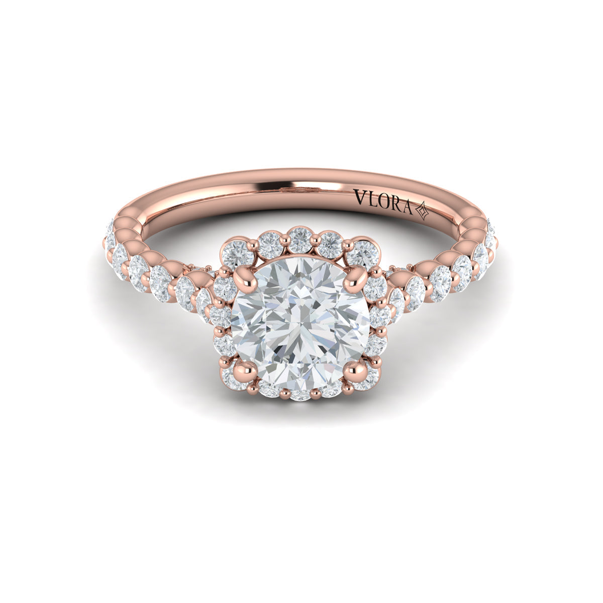 14K Rose Gold Round Diamond Floating Halo Ring