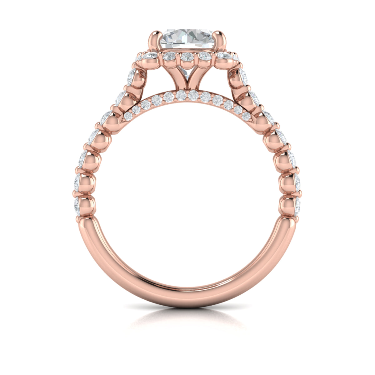 14K Rose Gold Round Diamond Floating Halo Ring