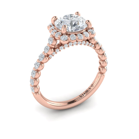 14K Rose Gold Round Diamond Floating Halo Ring